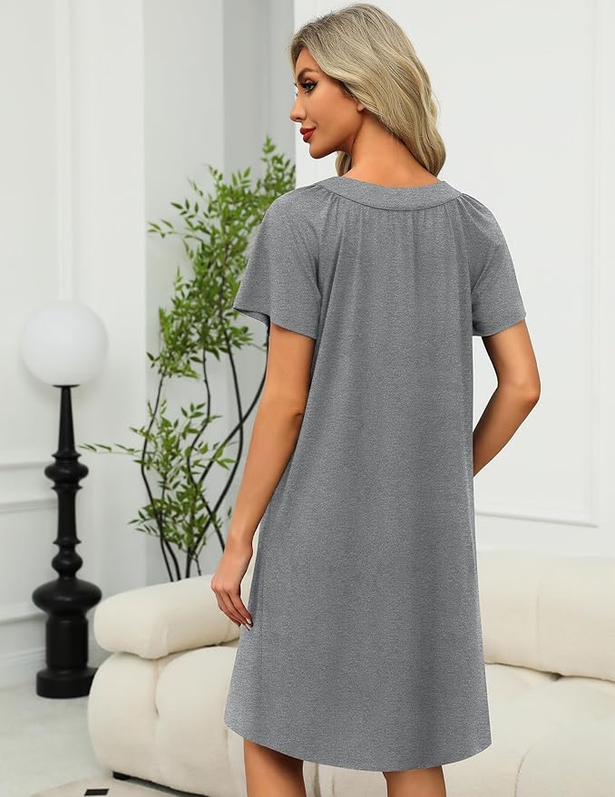 Ekouaer Women Robe Zipper Front Mumu Duster Robes Zip Up Housecoat Soft Sleepwear with Pockets