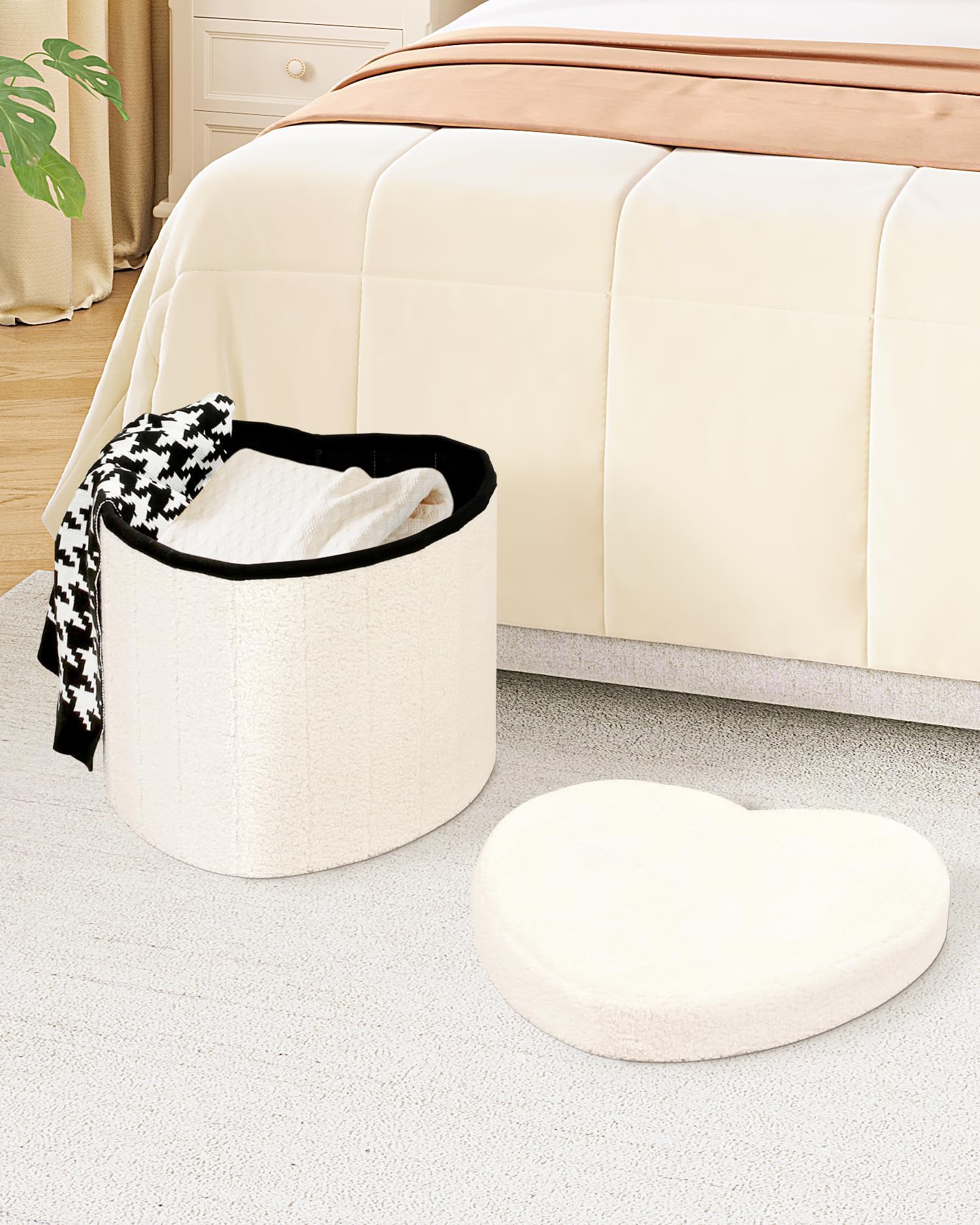 B FSOBEIIALEO Storage Ottoman Cube, Flowers Shaped Ottomans with Storage Foot Stool Footrest for Lving Room, Boucle Ottoman Seat for Dorm Room,Faux Teddy Fur,White 12.6"x12.6"x12.6" Dormly