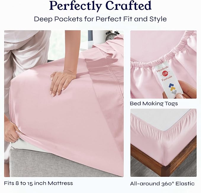 California Design Den Soft Twin Sheets Set - 400 Thread Count Sateen, 100% Cotton Sheets, Deep Pockets, and Durable Bedding Set for Dorm Rooms & Adults - Pink