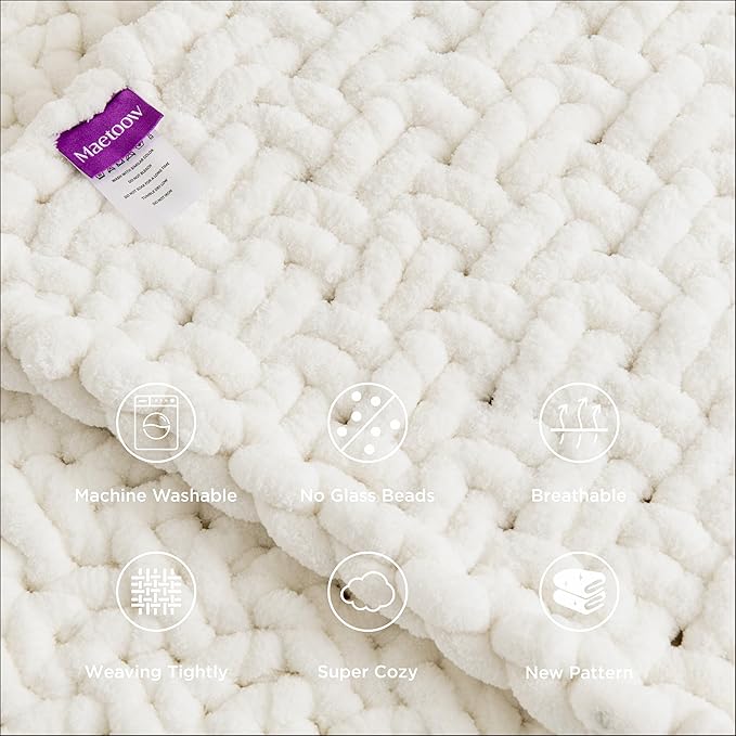 Maetoow Handmade 12 lb Soft Knitted Weighted Blanket, 48 x 72 Inch Breathable Chunky Knit Gravity Blanket Throw, Home Decor for Sofa Couch Bed, Cream