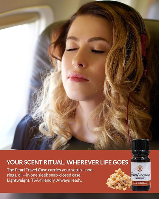 Essence Pearl Travel Case - Wearable Aromatherapy Kit with Nasal Diffuser Rings, Soaking Bay, and 5mL Essential Oil – Portable Wellness Gift Set for On?The?Go Self Care