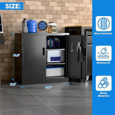 SUXXAN Metal Storage Cabinet with Pegboard 31.5”H×31.5”W×16.5”D, Lockable Rolling Steel Storage Cabinet with 2 Adjustable Shelves and Door for Garage, Office, Kitchen, Assembly Required(Black)