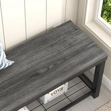 FOLUBAN Shoe Storage Bench, Modern Entryway Bench with Metal Shelf, Industrial Indoor Shoe Bench Seat for Bedroom, Hallway, Living Room, Dark Gray, 47 Inch