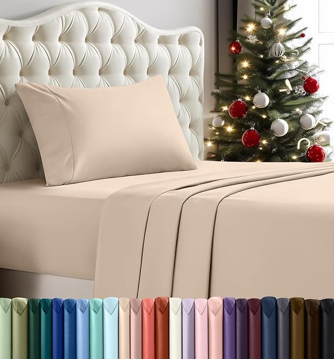 Utopia Bedding Twin XL Sheet Set – 3 Piece Bed Sheets for Twin XL Size Bed, Soft and Breathable Microfiber, Includes 1 Fitted Sheet, 1 Flat Sheet and 1 Pillowcase (Beige)