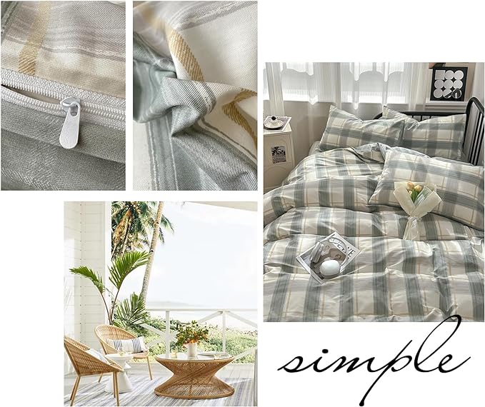 VM VOUGEMARKET Green Gingham Duvet Cover Full Size Simple Farmhouse Style Cotton Boy Men Buffalo Plaid Bedding Set 1 Duvet Cover with 2 Pillowcases