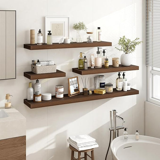 32 Inch Floating Shelves, 3D Textured Wood Grain, 32"x9.25"x1.5" Inch Deep Floating Shelves for Wall, Wooden Shelves for Bathroom, Bedroom, Living Room, Walnut, 2 Pieces