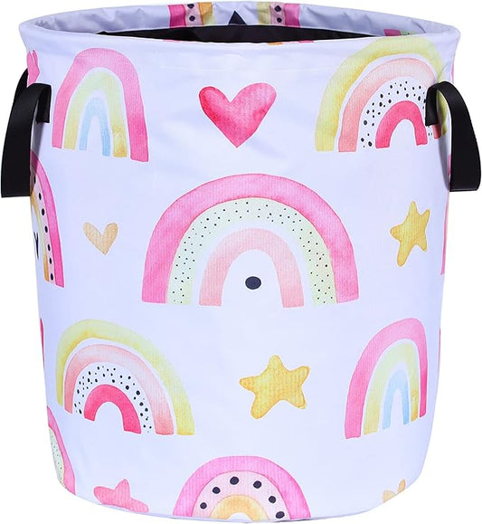 Colorful Rainbow Stars Laundry Basket Foldable Oxford Cloth Funny Tote Bag Laundry Hamper Clothes Storage Bucket Organizer For Bathroom/Laundry Storage/Bedroom 17.7x13.7 Inch