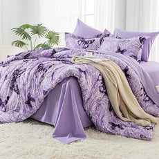 ARTALL Bed in A Bag Twin Size 5 Pieces, Purple Paisley Butterfly Bedding Comforter Set All Season Bed Set with 1 Comforter, 1 Pillow Sham, 1 Flat Sheet, 1 Fitted Sheet, 1 Pillowcase