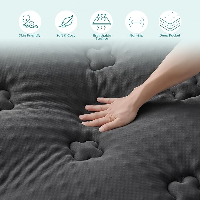 Hansleep RV Short Queen Mattress Topper Viscose Derived from Bamboo, Camping Memory Foam Pillow Top Mattress Topper, Breathable Mattress Pad for Back Pain Relief, 60" x 75", Charcoal Grey
