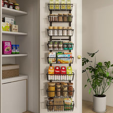 12 Inch Wide Narrow Over The Door Pantry Organizer, Pantry Organization and Storage, Black 8-Tier Metal Hanging Deep Basket Wall Spice Rack Seasoning Shelves, Home & Kitchen Essentials