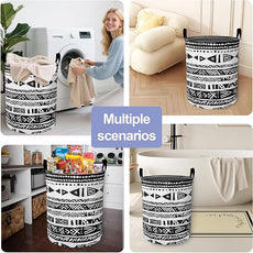 Black White Flowers Laundry Basket-Large Foldable Hamper Holder Portable Tall Collapsible Laundry Hamper Storage Basket Bin with Handles, Canvas & Waterproof lining for Household Items