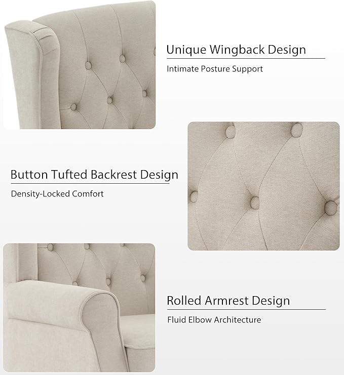 Lumibee High Back Accent Chair,Upholstered Wingback Armchair with Solid Wood Legs for Small Spaces,Comfy Single Sofa Chair for Living Room,Bedroom,Office-Beige