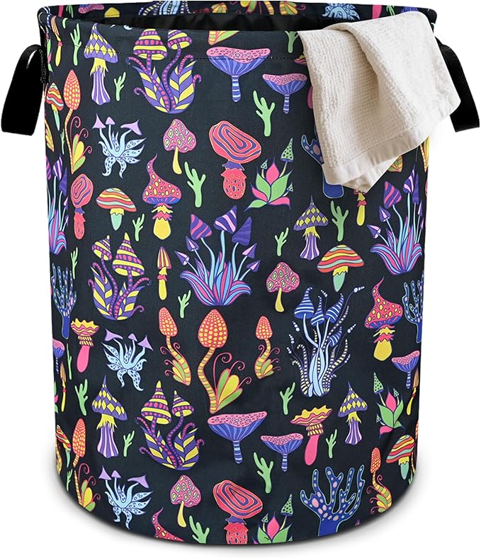 Mushroom Laundry Basket Foldable Oxford Cloth Tote Bag Laundry Hamper Clothes Storage Bucket Organizer For Bathroom/Laundry Storage/Bedroom 19.6x15.7 Inch