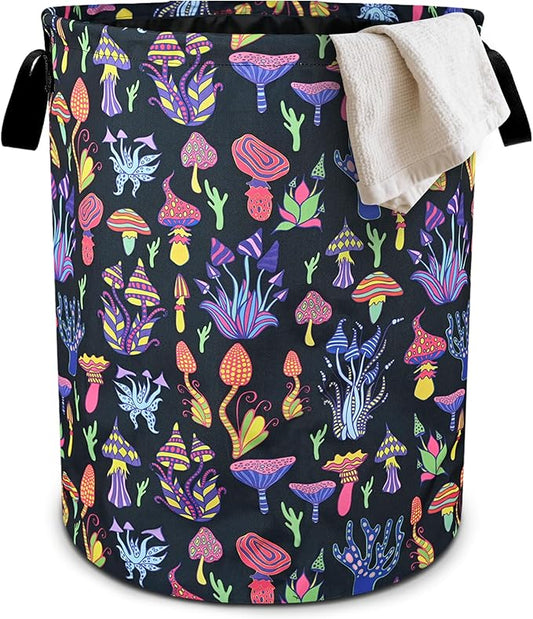 Mushroom Laundry Basket Foldable Oxford Cloth Tote Bag Laundry Hamper Clothes Storage Bucket Organizer For Bathroom/Laundry Storage/Bedroom 19.6x15.7 Inch