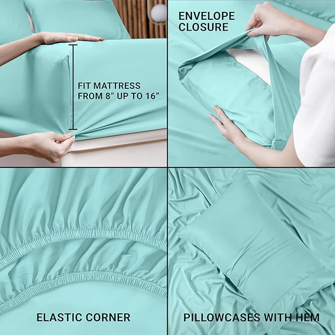 Utopia Bedding Twin XL Sheet Set – 3 Piece Bed Sheets for Twin XL Size Bed, Soft and Breathable Microfiber, Includes 1 Fitted Sheet, 1 Flat Sheet and 1 Pillowcase (Spa Blue)