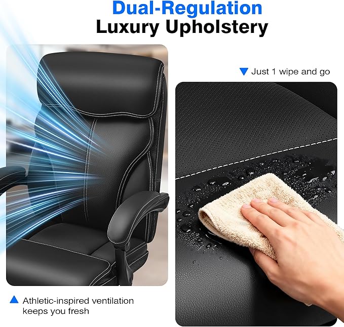 Office Chair - Ergonomic Comfortable High Back Computer Desk Chair with Foot Rest - Executive Breathable Swivel Rolling Reclining Leather Chair with Lumbar Support for Home Gaming Relaxing