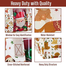 VENO 4 Pack Moving Bags, Large Christmas Storage Bins with lids, Packing Supplies for College, Alternative to Moving Boxes, Foldable, Heavy-Duty Tote, Christmas Pattern (Holiday Pups, 4 Pack)