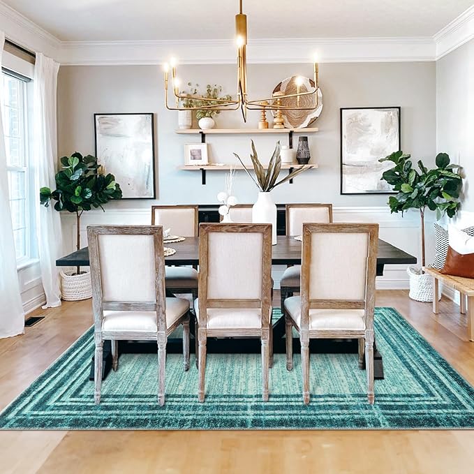 Lahome Modern Abstract 6x9 Area Rugs for Living Room, Washable Teal Bedroom Rug 6x9 Non Shedding, Low-Pile Soft Minimalist Bordered Indoor Large Carpet for Dining Room Playroom