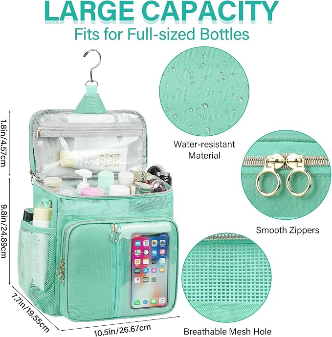 Portable Shower Caddy Bag College, Quickly Dry Toiletry Mesh Tote Bag for Dorm Room Essentials, Hanging Bathroom Organizer for Travel, Gym, Camping (Mint Green)