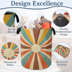 Vintage Sun Laundry Hamper With Handle,Foldable Oxford Cloth Sunrise Sunset Laundry Basket,20.8