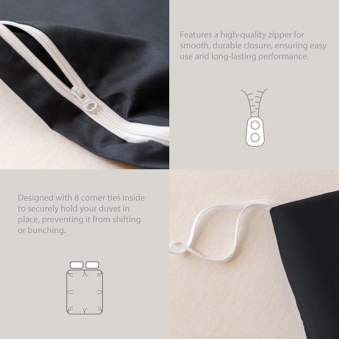 HeimenAogo Egyptian Cotton Duvet Cover California King Size Sateen Weave, Silky Soft and Breathable Bedding Set with Zipper Closure, Long Staple Cotton Bed Linen Pure Black 3Pcs (104"×98")