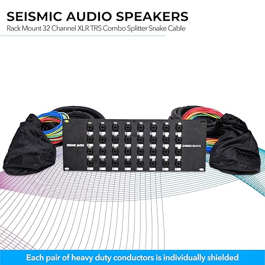 Seismic Audio Speakers Rack Mount 32 Channel XLR TRS Combo Splitter Snake Cable, 5’ And 15’ XLR Trunks, 32 Channel Splitter