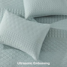 HORIMOTE HOME Sprout Green King Size Quilt Set - Soft Microfiber Bedspread with 2 Shams, Lightweight & All-Season Geometric Coverlet for Cozy Bedding