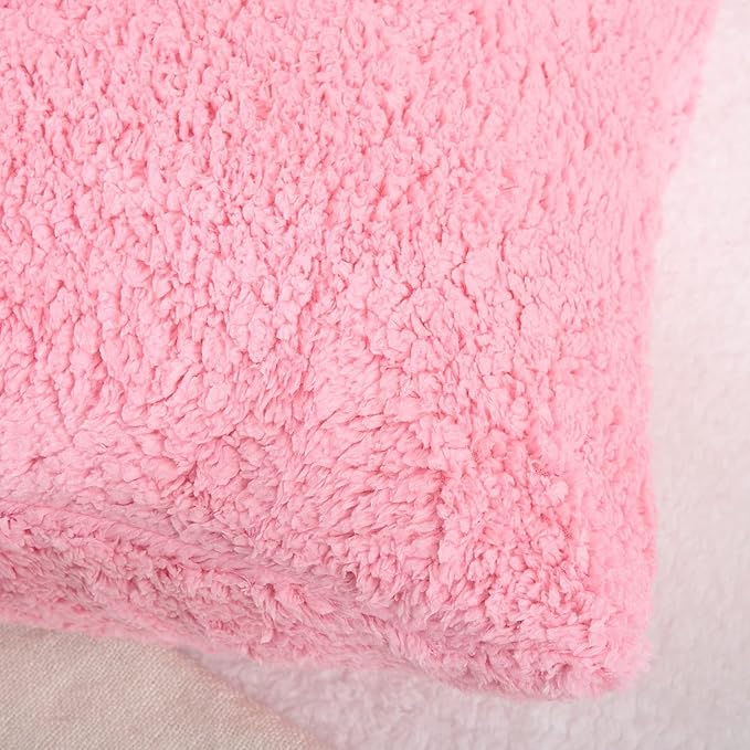 Reafort Ultra Soft Sherpa Euro Sham Pillow Case 26"x26" Replacement with Zipper Closure (Pink, 26"x26" Euro Sham)