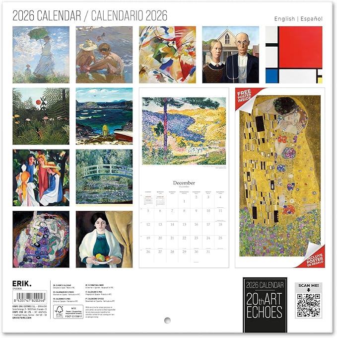 Art Wall Calendar 2026 12" x 12" FSC® Plastic Free - Starts Week On Sunday | Family Planner Calendar 2026