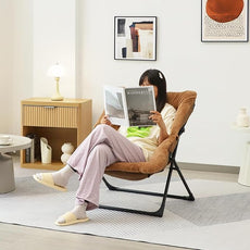 Comfy Saucer Chair for Adults, Soft Faux Fur Bedroom Chair, Accent Dorm Chairs, Flexible Living Room Reading Chairs, Oversized Folding Lounge Seat for Teens, X-Large, Brown