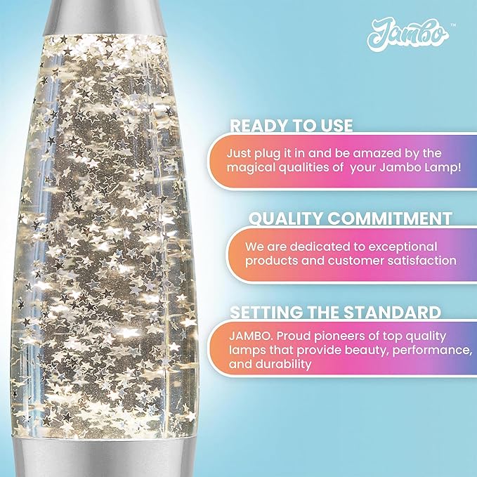 Jambo 16-Inch Silver Star Glitter Lamp I Beautiful Liquid Lamp I Entertaining for Adults and Kids I Perfect Holiday Gift