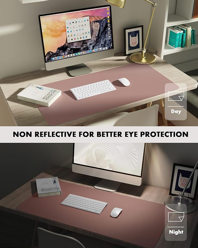 YSAGi Double-Sided Desk Pad, 35.4"x17" Leather Desk Mat, Eco Cork Desk Pad Protector,Large Mouse Pad,Waterproof Desk Blotter for Office/Home (Pale Mauve/Cork)