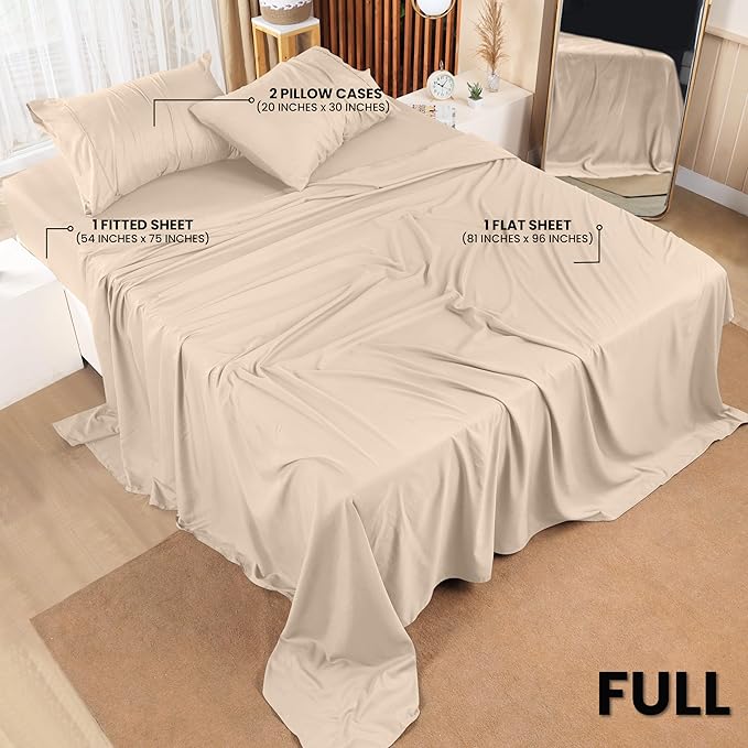 Utopia Bedding Full Sheet Set – 4 Piece Bed Sheets for Full Size Bed, Soft and Breathable Microfiber, Includes 1 Fitted Sheet, 1 Flat Sheet and 2 Pillowcases (Beige)