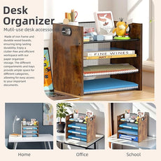 Wood Desk Organizer - 4-Tier Desktop File Organizer, Wooden Paper Organizer, Office Desk Organizer for Papers, Mail, Notebooks, Stationery