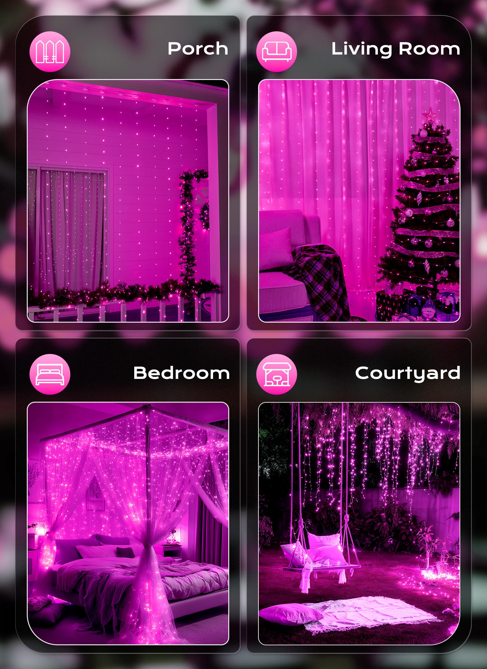 Brightown 300 LED Fairy Curtain Lights, 9.8ft x 9.8ft Warm White Curtain String Lights, USB Plug in 8 Lighting Modes Christmas Decoration, Hanging Lights with Remote for Bedroom Indoor Weddings Dorm