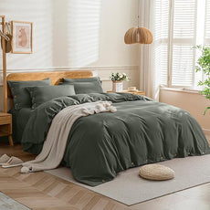 JELLYMONI Cotton Duvet Cover Twin Size - Gray Comforter Cover with Button 100% Washed Cotton 2PCS Breathable Soft Solid Bedding Set Duvet Cover 68×90in & 1 Pillowcase (NO Comforter)