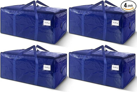 4 Pack Extra Heavy Duty Large Moving Bags with Strong Zipper & Carrying Handles, Sturdy Clothes Storage Bag Totes Bins, Packing Bags Moving Boxes College Moving Supplies, Dark Blue - 40 gal