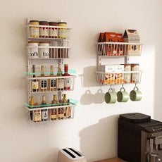 White 12 Inch Wide Narrow Over The Door Pantry Organizer, Pantry Organization and Storage, 8-Tier Metal Hanging Deep Basket Wall Spice Rack Seasoning Shelves, Home & Kitchen Essentials