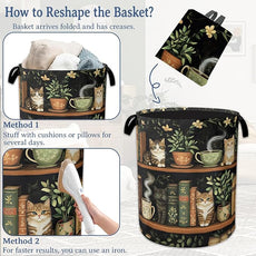 Cute Cat Laundry Basket,Foldable Oxford Cloth Bookshelf Laundry Hamper With Handle, 20.8