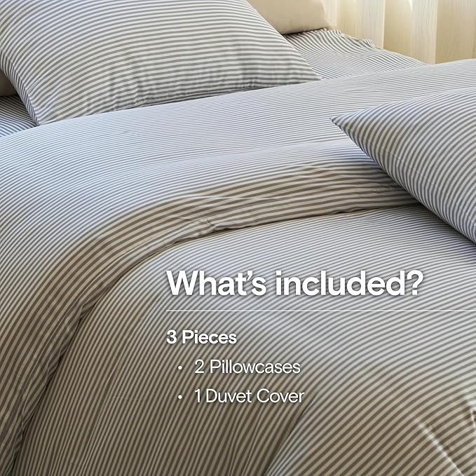 DOZ Duvet Cover Set, 100% Viscose derived from Bamboo, Organically Grown, Buttery Soft, Cooling Duvet Covers, High GSM, 1 Duvet Cover and 2 Pillowcases, 106"x90" (Stripe, King/Cal King)