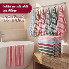 18 Pack Microfiber Bath Towels Bulk 27'' x 60'' Oversized Size Bath Towel Highly Absorbent Extra Large Soft Drying for Shower Beach Winter Salon Sport Gym Party (Stripes,Neutral)