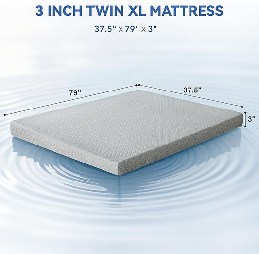Vipbear Twin XL Size 3 Inch Mattress Topper, Cooling Gel Memory Foam with Bamboo Fiber Cover, Medium Firm Spine Support