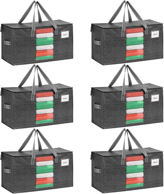 VENO 6 Pack Moving Bags, Comforter and Blanket Storage Bags for Closet, Moving Boxes, Boxes with Lids Alternative, College Dorm Packing Supplies, Foldable Heavy-Duty Tote with Window (Gray, 6 Pack)