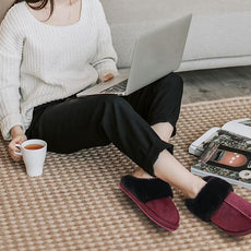 KuaiLu Womens Fluff Dual Memory Foam Slippers Ladies Cozy Arch Support Warm Scuff Slippers Slip on Comfy Winter House Shoes with Non-Slip Indoor Outdoor Hard Sole