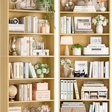 FOTOSOK 6-Tier Open Bookcase and Bookshelf Set of 2, Freestanding Display Storage Shelves Tall Bookcase for Bedroom, Living Room and Office, Natural