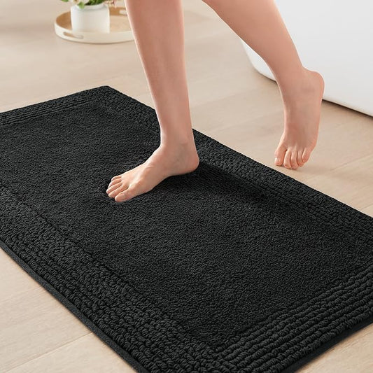 Madison Park Splendor Reversible 100% Cotton Tufted Bathroom Rug-3000 GSM Hotel Quality Luxurious Plush Medium Pile Bath Mat Absorbent, Quick Dry, Shower Room Décor, 24x36 Black