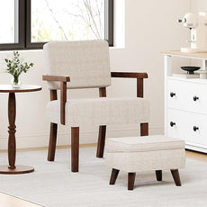 Ottoman Foot Rest, Small Footstool Ottoman with Storage, Modern Foot Stool with Adjustable Lid and Sturdy Wood Legs for Living Room, Bedroom, Couch, Enterway (Beige)