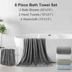 Ferdilan 8 Pack Gray Bath Towel Set, 2 Extra Large Bath Towel Sheets, 2 Hand Towels and 4 Washcloths Ultra Soft and Absorbent Chair Towels for Bathroom, Quick Dry Towel for Home Hotel