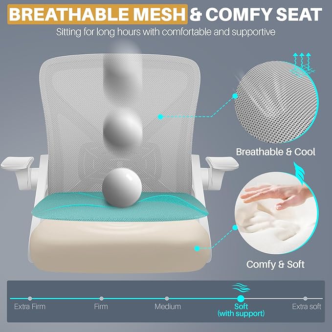 FelixKing Office Chair - Ergonomic Desk Chair Breathable Mesh Task Chair with Wheels and Lumbar Support Home Desk Office Chair with Flip up Armrest Rolling Swivel Computer Chair for Home Office Gray