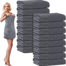 16 Pack Microfiber Bath Towels Bulk 27'' x 60'' Oversized Size Bath Towel Highly Absorbent Extra Large Soft Drying for Shower Beach Winter Salon Sport Gym Party (Stripe,Dark Grey)